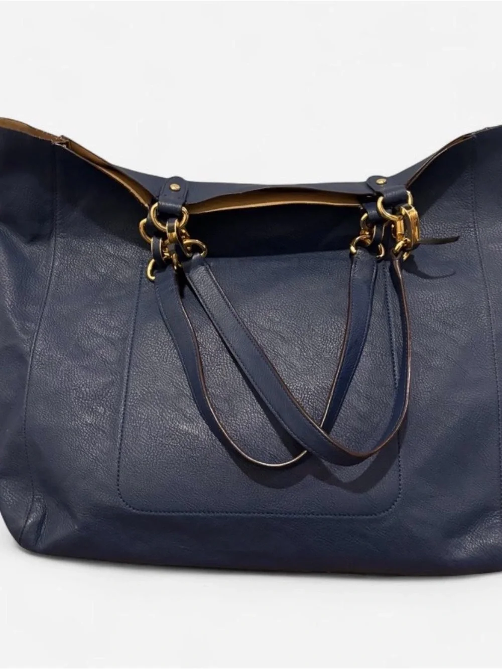 Lauren Ralph Lauren Navy Blue Soft Tote Bag Gold Hardware RLL Shoulder Bag